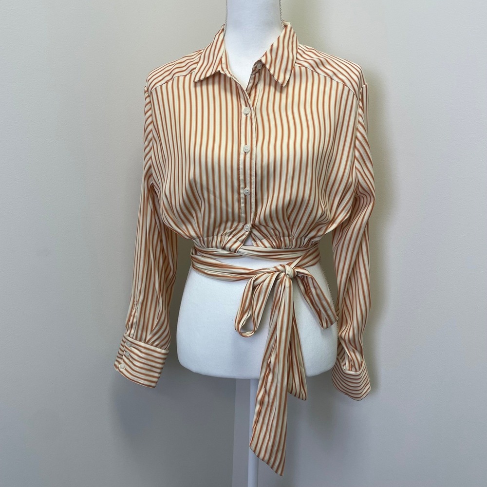 Free People My Everything Wrap Top M Striped Crop Rust Orange Blouse Bohemian